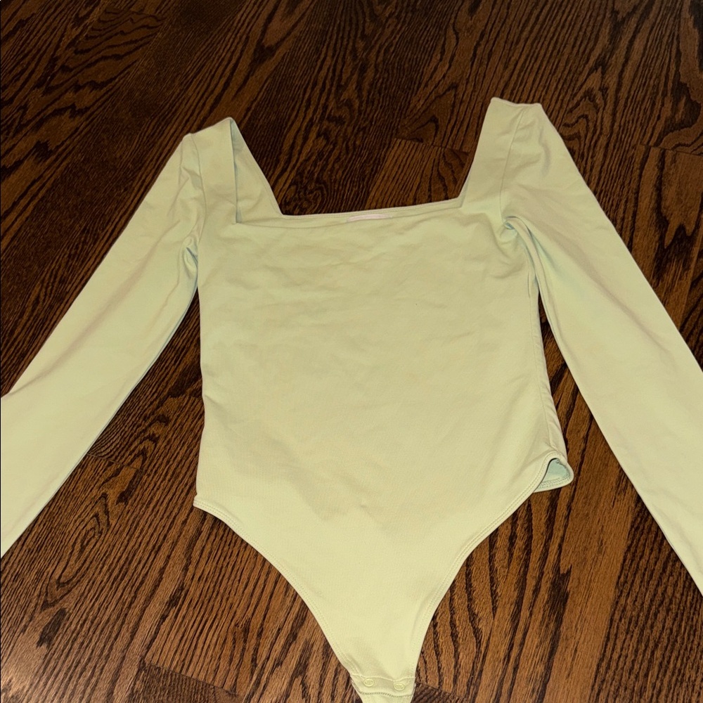 Aritzia Long-Sleeve Square Neck Bodysuit in Pale Mint